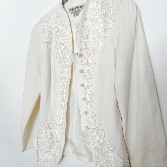 Vintage Marie St. Claire Embroidered Ivory White Cream Suit Jacket Blazer Button - Picture 4 of 7